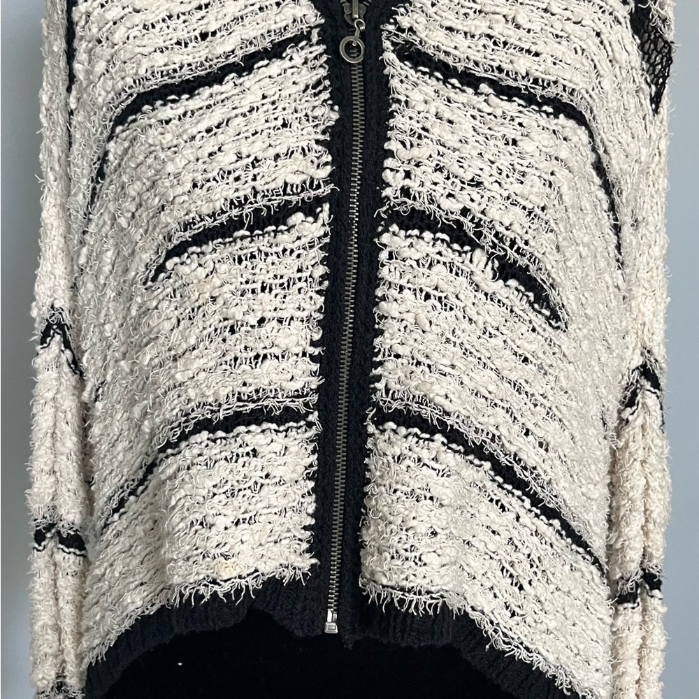 Free People Black and Cream Textured Sweater